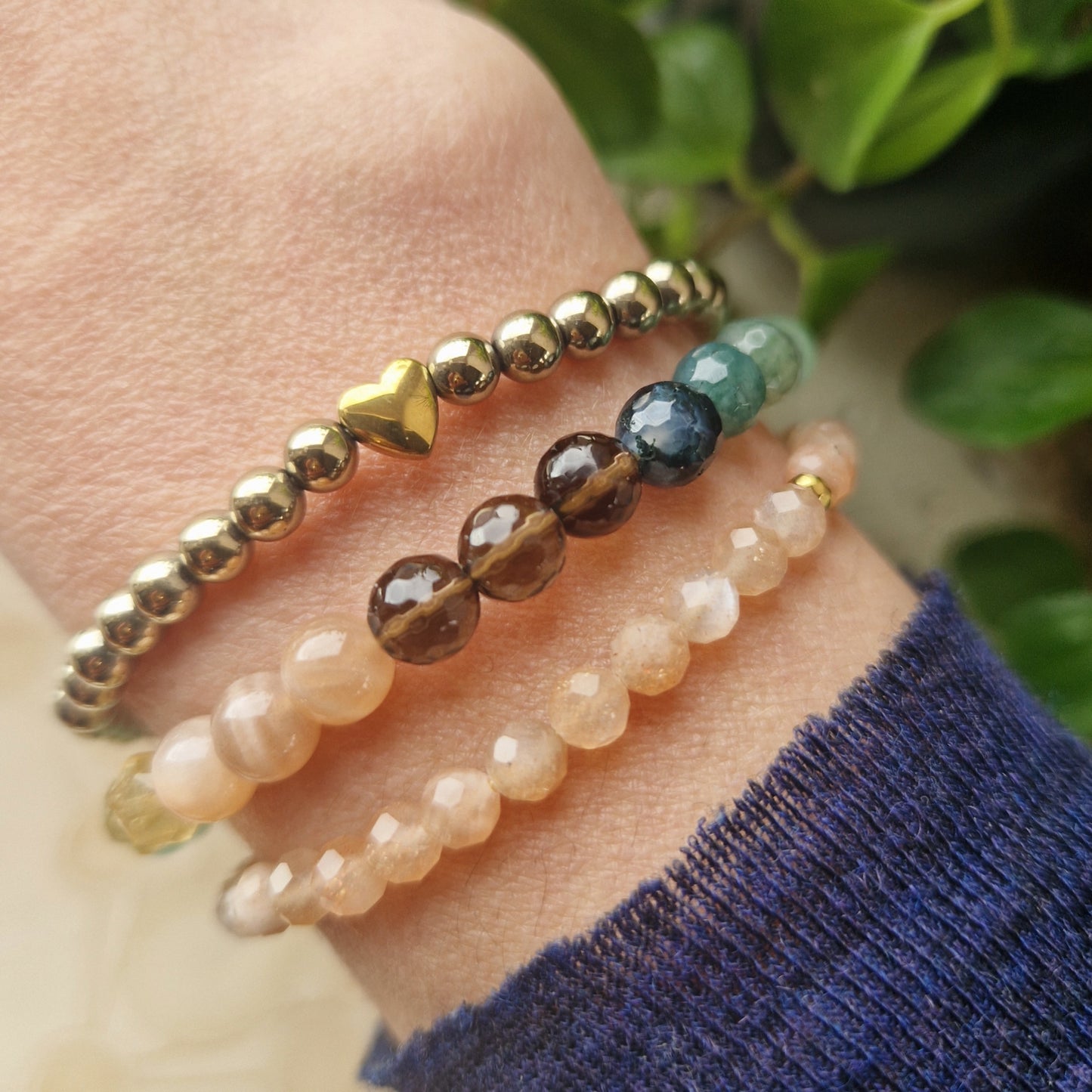NY START armbånd Sunstone, Citrine, Aventurine, Moss Agate, Smokey Quartz