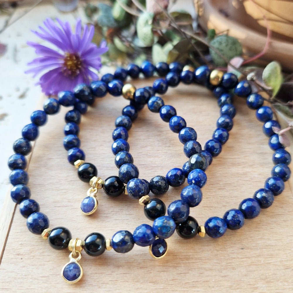 AUTENTISK ENERGI armbånd Lapis Lazuli, Obsidian - bergamott DESIGN