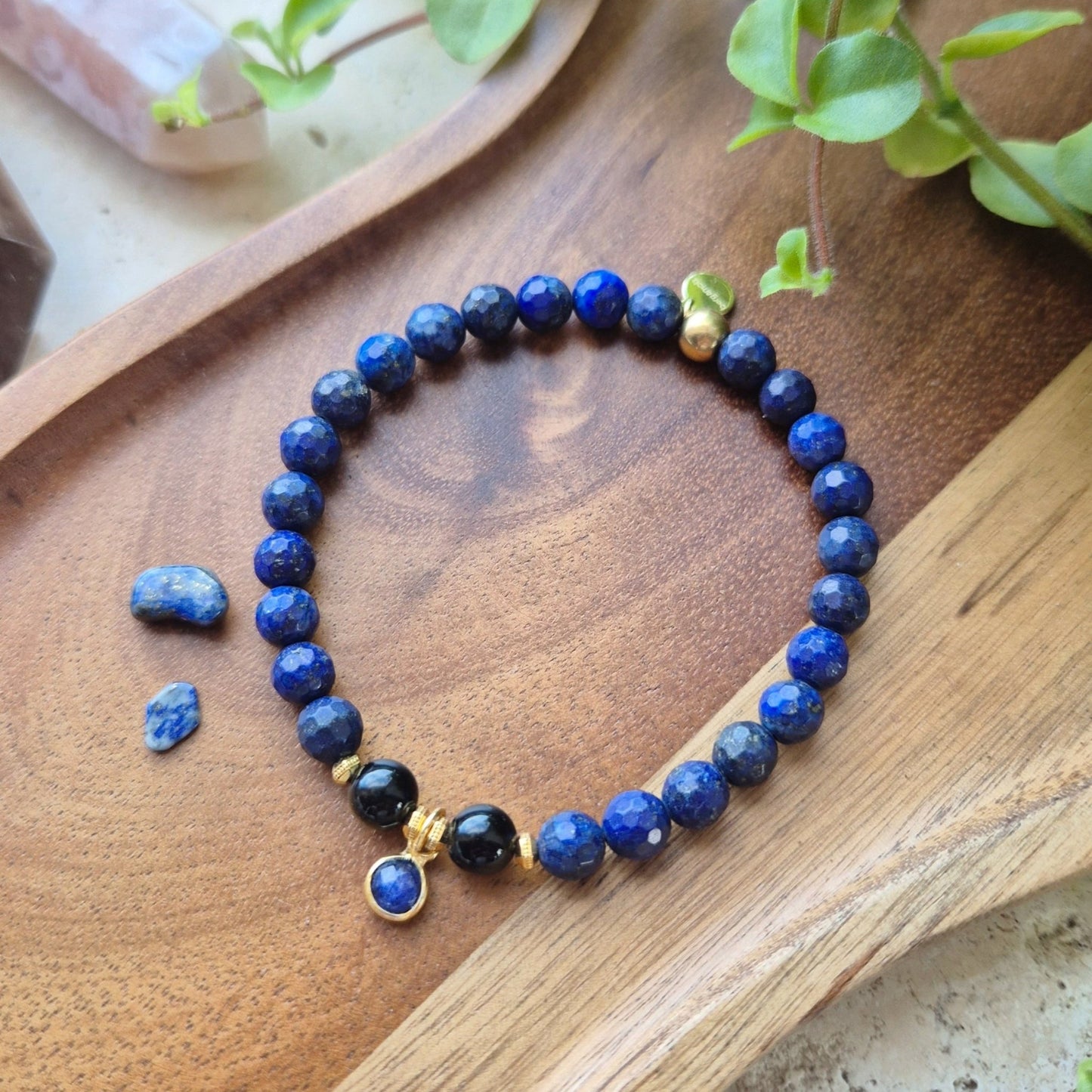 AUTENTISK ENERGI armbånd Lapis Lazuli, Obsidian - bergamott DESIGN