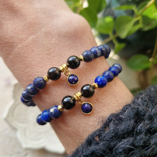 AUTENTISK ENERGI armbånd Lapis Lazuli, Obsidian - bergamott DESIGN