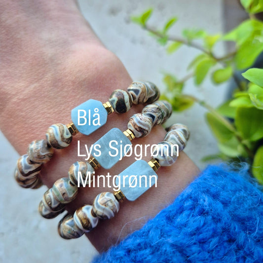 BEROLIGENDE LYKKE armbånd Tibetan Agate, Aquamarine - bergamott DESIGN