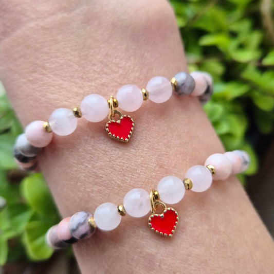 FEMININ KJÆRLIGHET armbånd Pink Zebra Jasper, Rose Quartz - bergamott DESIGN