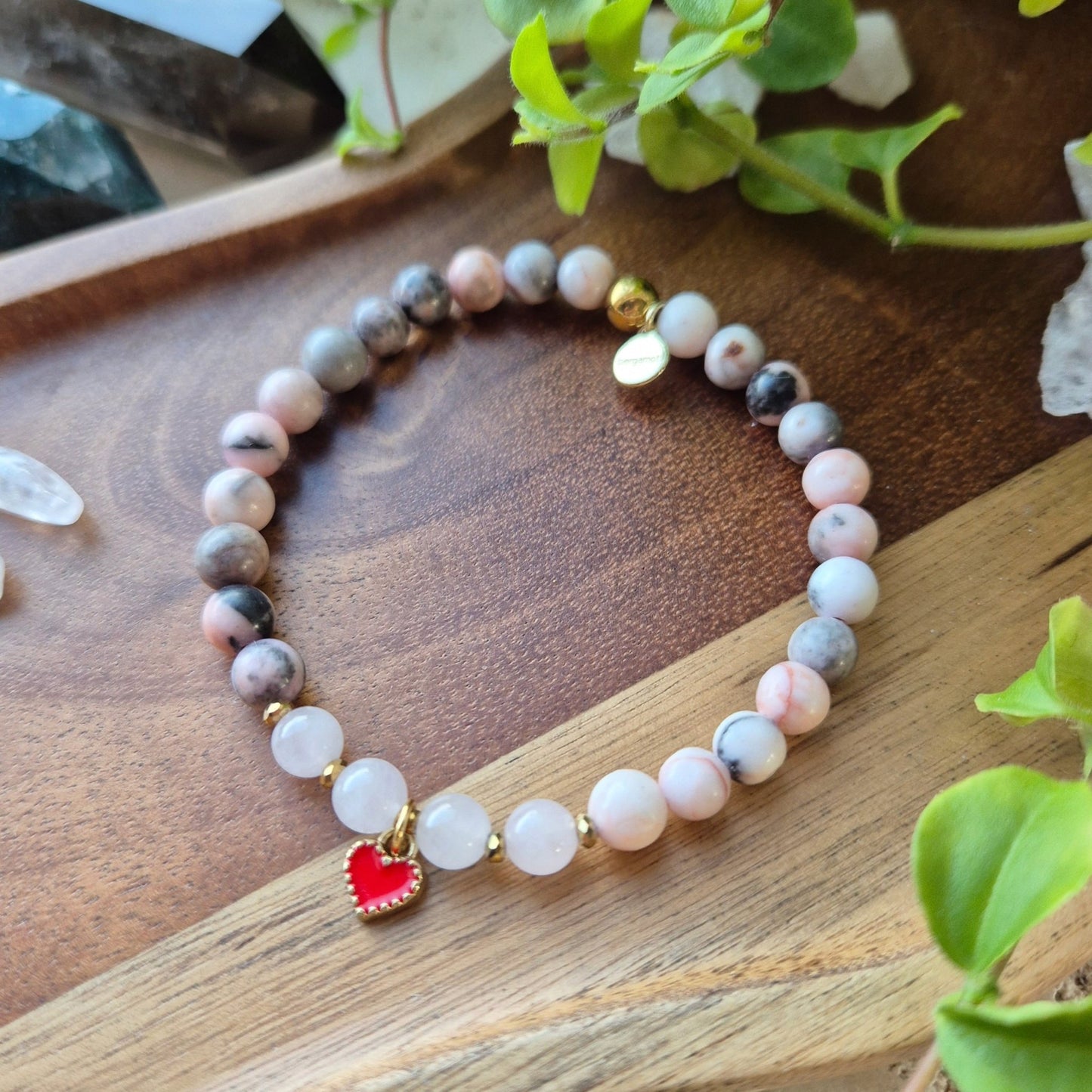 FEMININ KJÆRLIGHET armbånd Pink Zebra Jasper, Rose Quartz - bergamott DESIGN