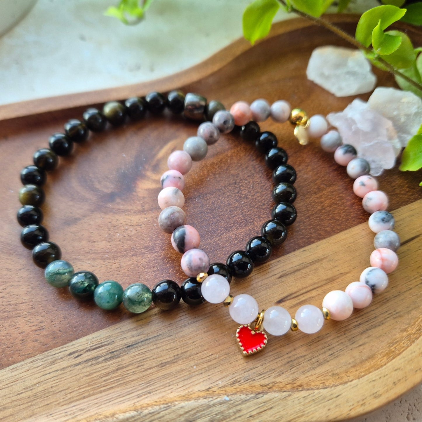 FEMININ KJÆRLIGHET armbånd Pink Zebra Jasper, Rose Quartz - bergamott DESIGN