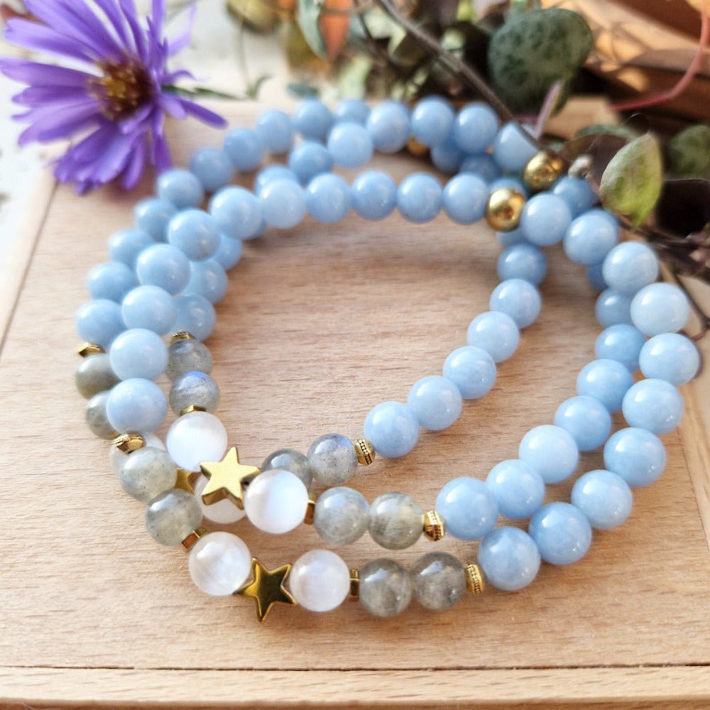 FRIGJØRENDE KLARHET armbånd Angelite, Labradorite, Selenite - bergamott DESIGN