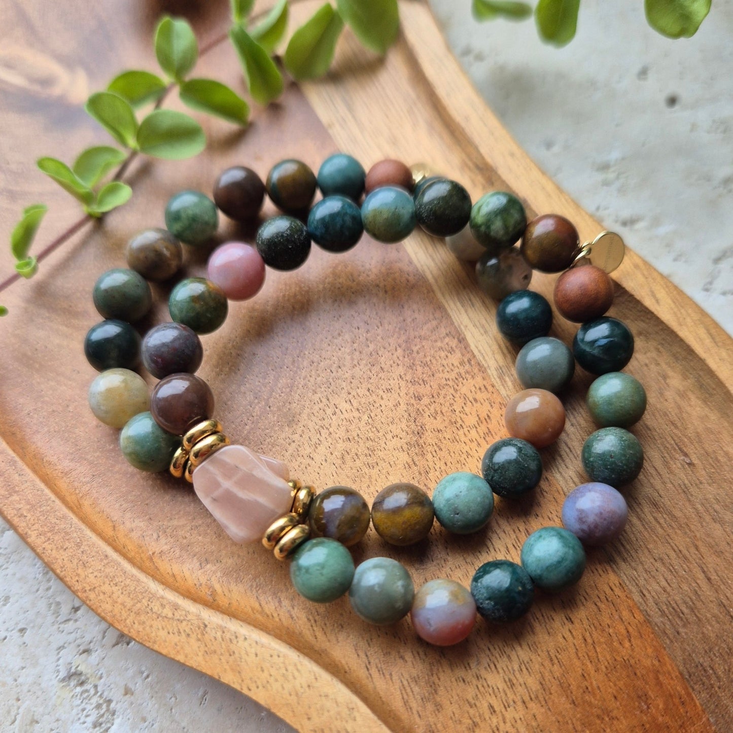 GYLDEN BALANSE armbånd Indian Agate, Sunstone - bergamott DESIGN