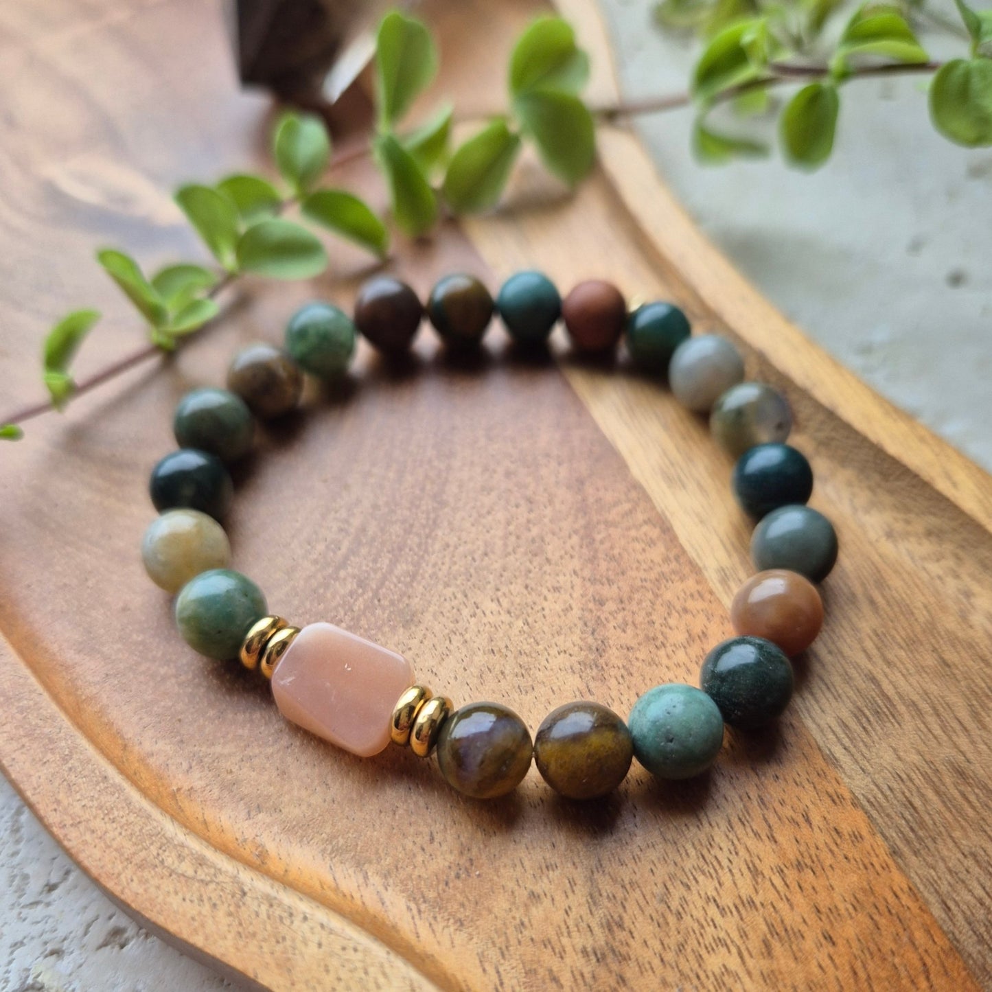 GYLDEN BALANSE armbånd Indian Agate, Sunstone - bergamott DESIGN