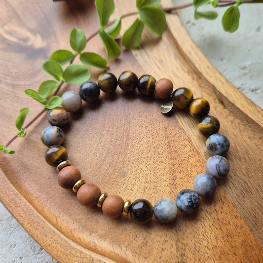 JORDNÆR STYRKE armbånd Dendritic Agate, Tigers Eye, Sandalwood - bergamott DESIGN