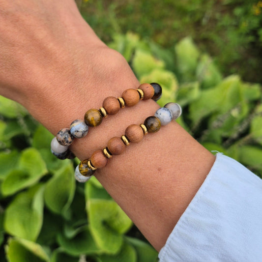 JORDNÆR STYRKE armbånd Dendritic Agate, Tigers Eye, Sandalwood - bergamott DESIGN