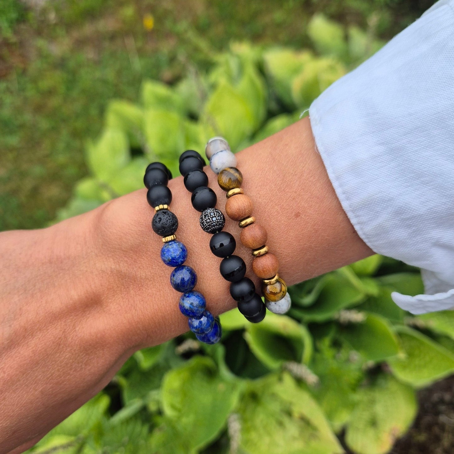 JORDNÆR STYRKE armbånd Dendritic Agate, Tigers Eye, Sandalwood - bergamott DESIGN