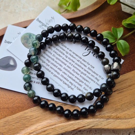 MASKULIN KJÆRLIGHET Herre armbånd Obsidian, Moss Agate - bergamott DESIGN