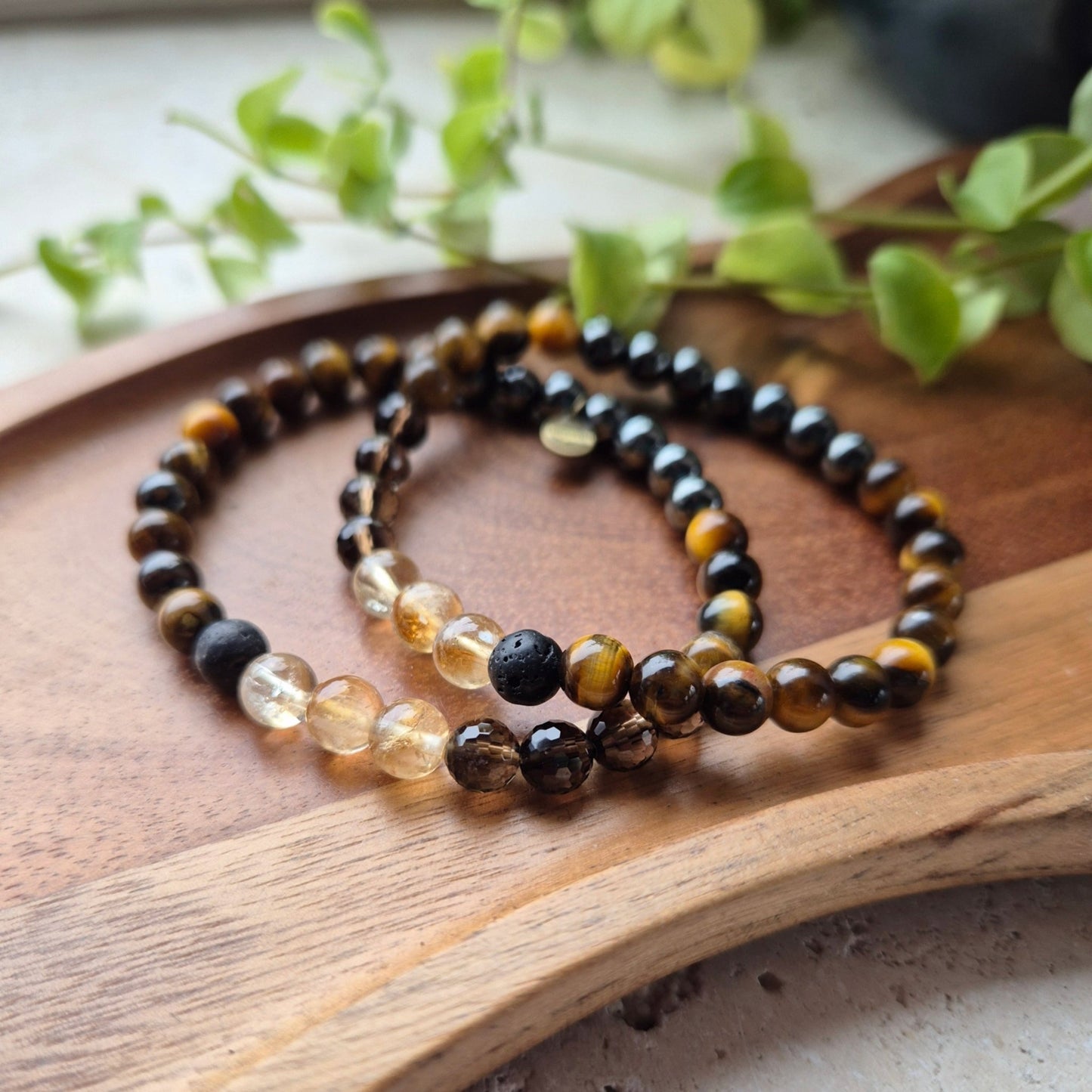 MODIG STABILITET Herre armbånd Tigers Eye, Smokey Quartz, Citrine, Lava, Hematite - bergamott DESIGN