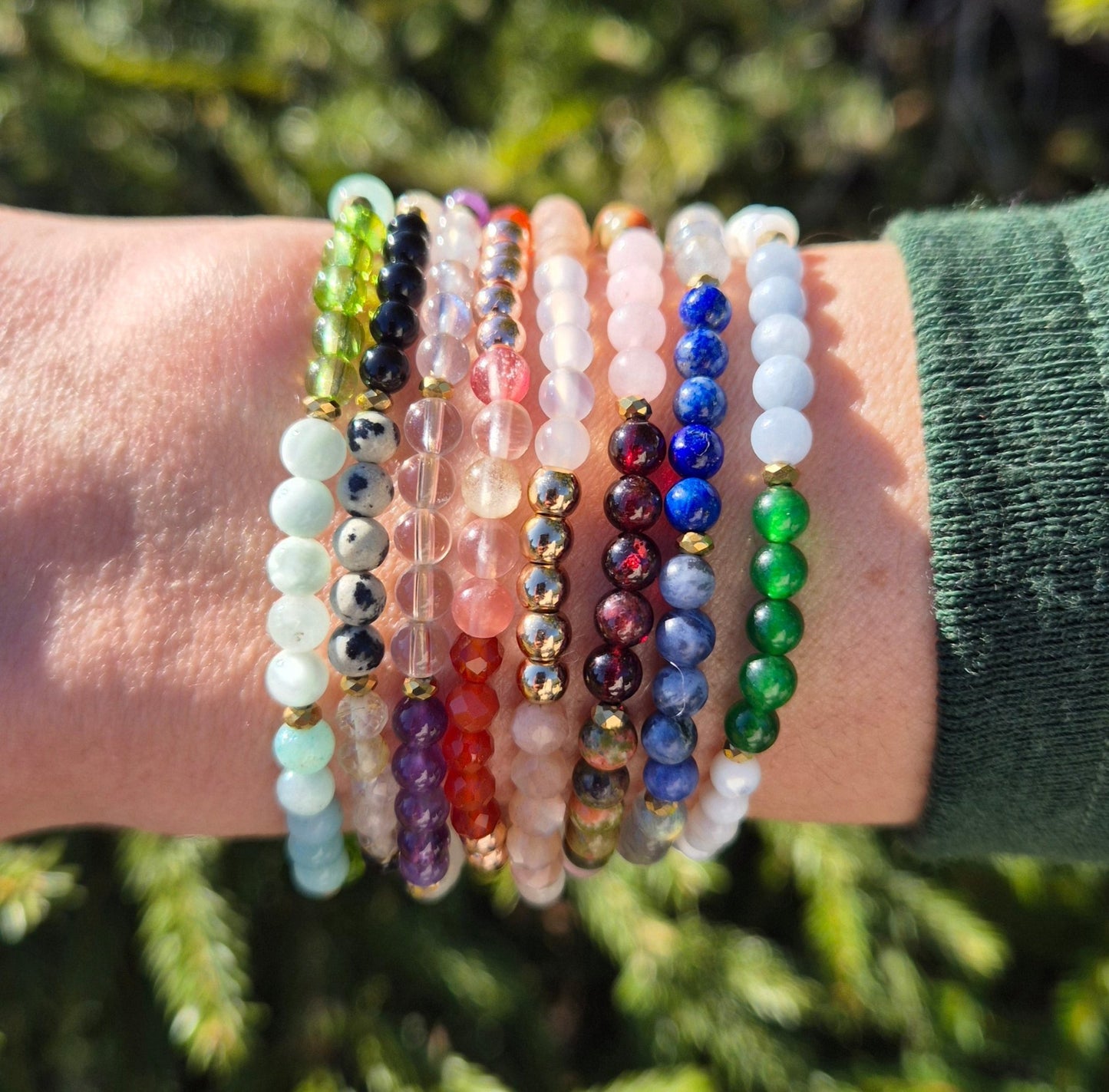 MOTIVERENDE SELVREFLEKSJON Petite armbånd Cherry Quartz, Hematite, Carnelian - bergamott DESIGN