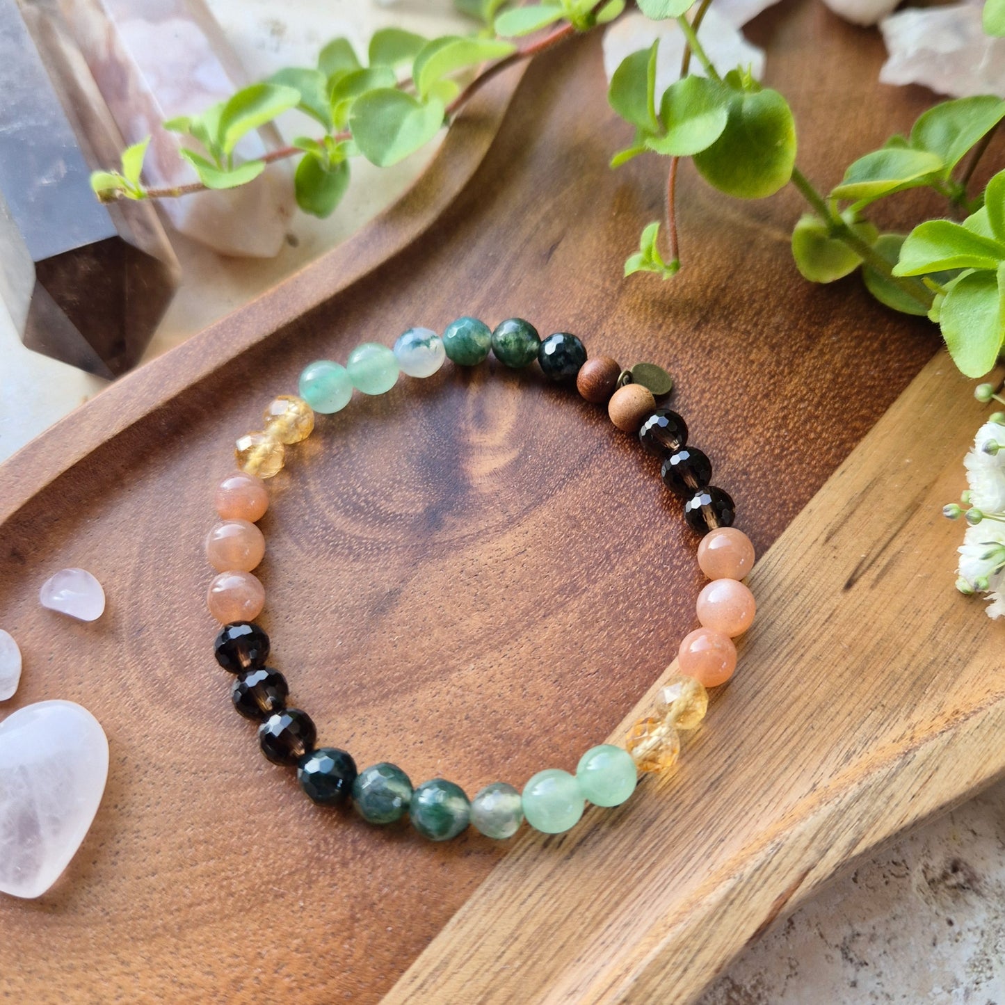 NY START armbånd Sunstone, Citrine, Aventurine, Moss Agate, Smokey Quartz