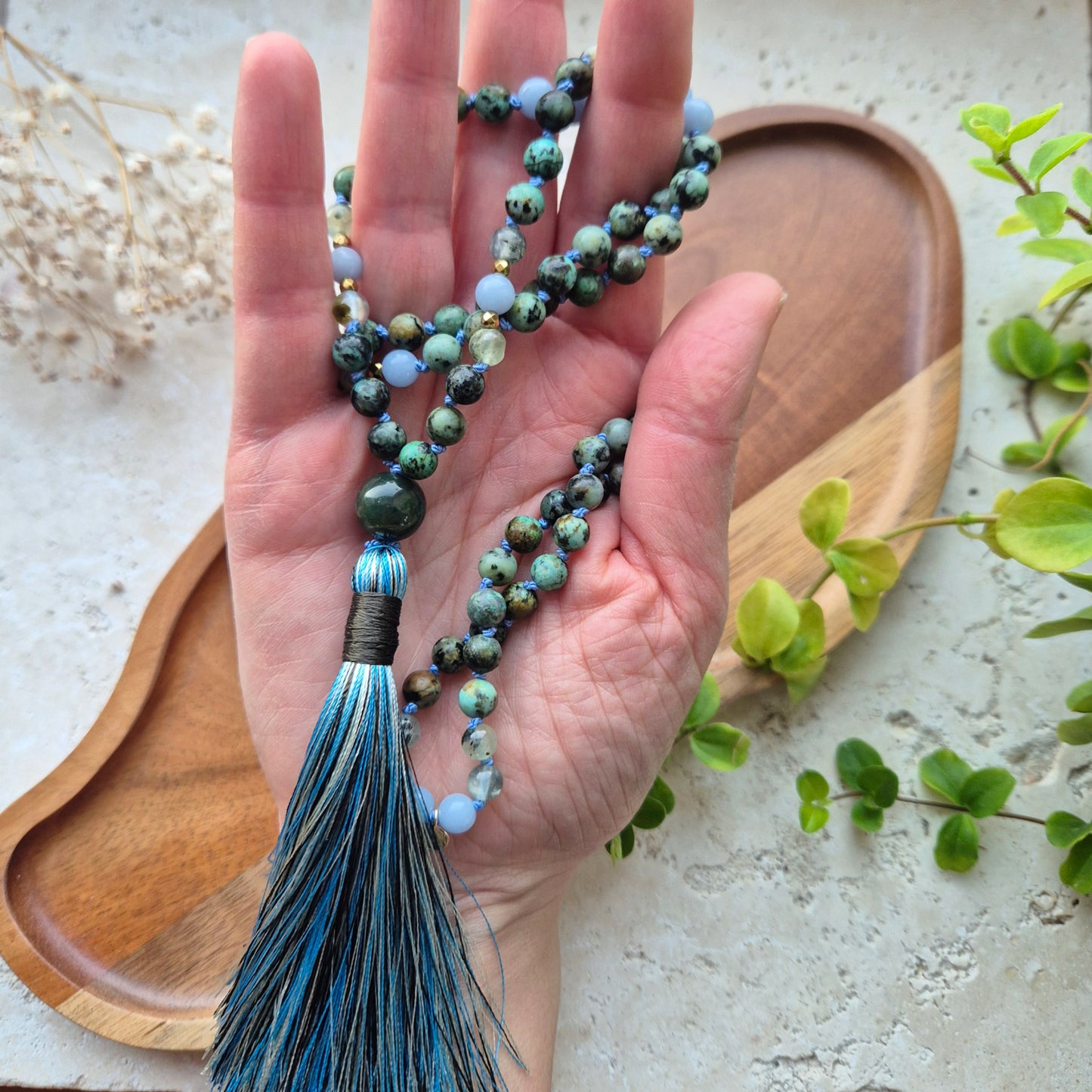HVA VENTER JEG PÅ mala African Turquoise, Angelite, Prehnite