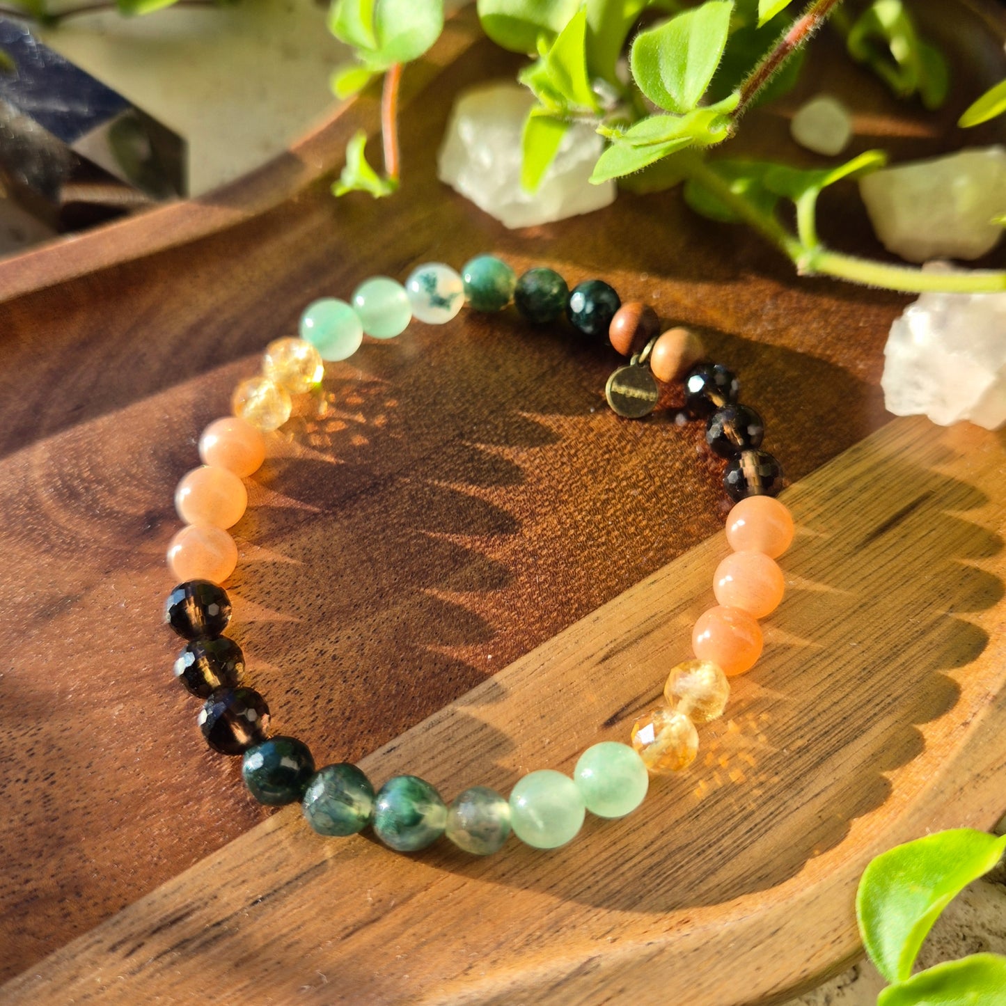 NY START armbånd Sunstone, Citrine, Aventurine, Moss Agate, Smokey Quartz