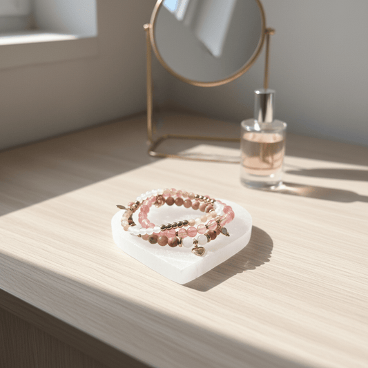 SELENITE LADEPLATE HJERTE - 10 cm - bergamott DESIGN