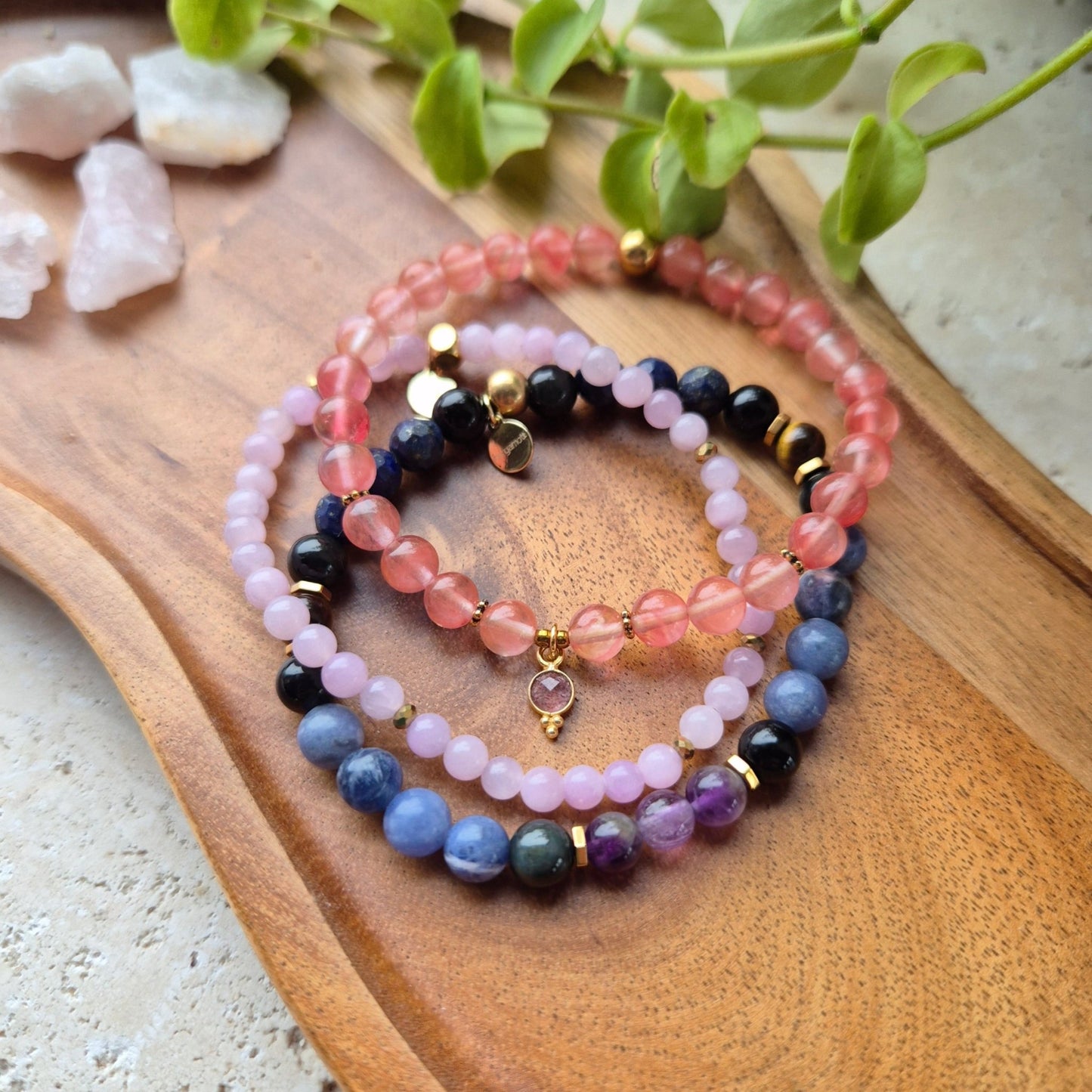 SJELEREISE armbånd Lapiz, Sodalite, Tigers eye, Amethyst, Obsidian - bergamott DESIGN