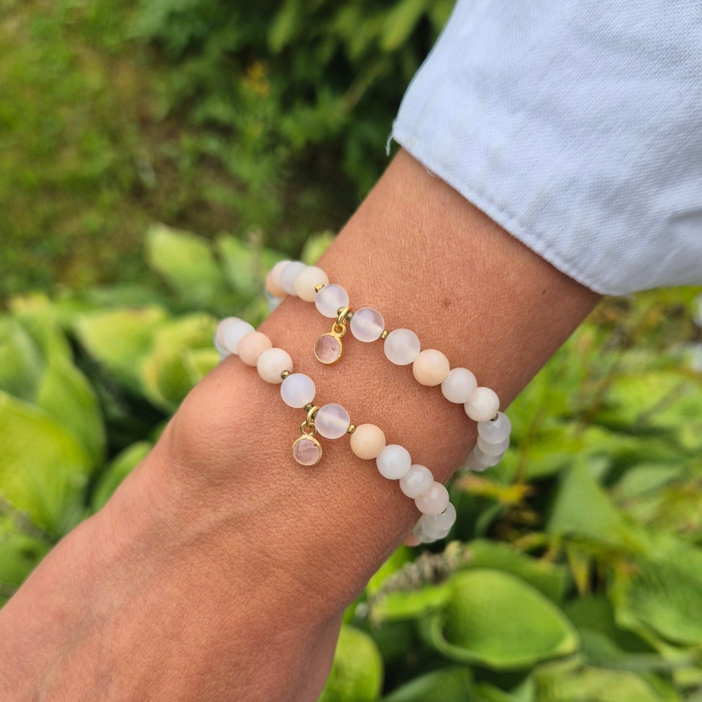 SOLGLØD armbånd Peach Aventurine, White Agate, Rose Quartz - bergamott DESIGN