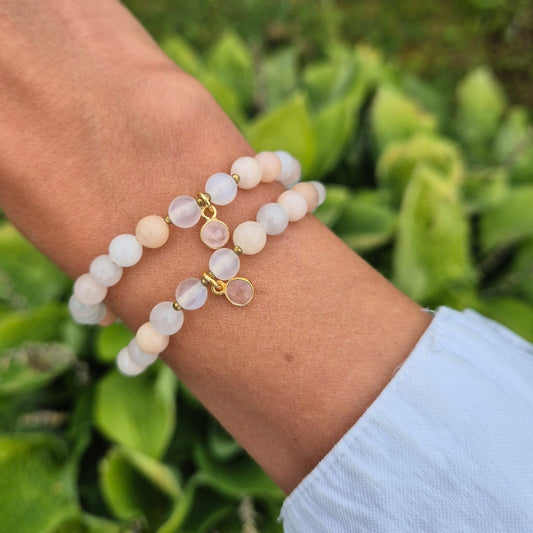 SOLGLØD armbånd Peach Aventurine, White Agate, Rose Quartz - bergamott DESIGN