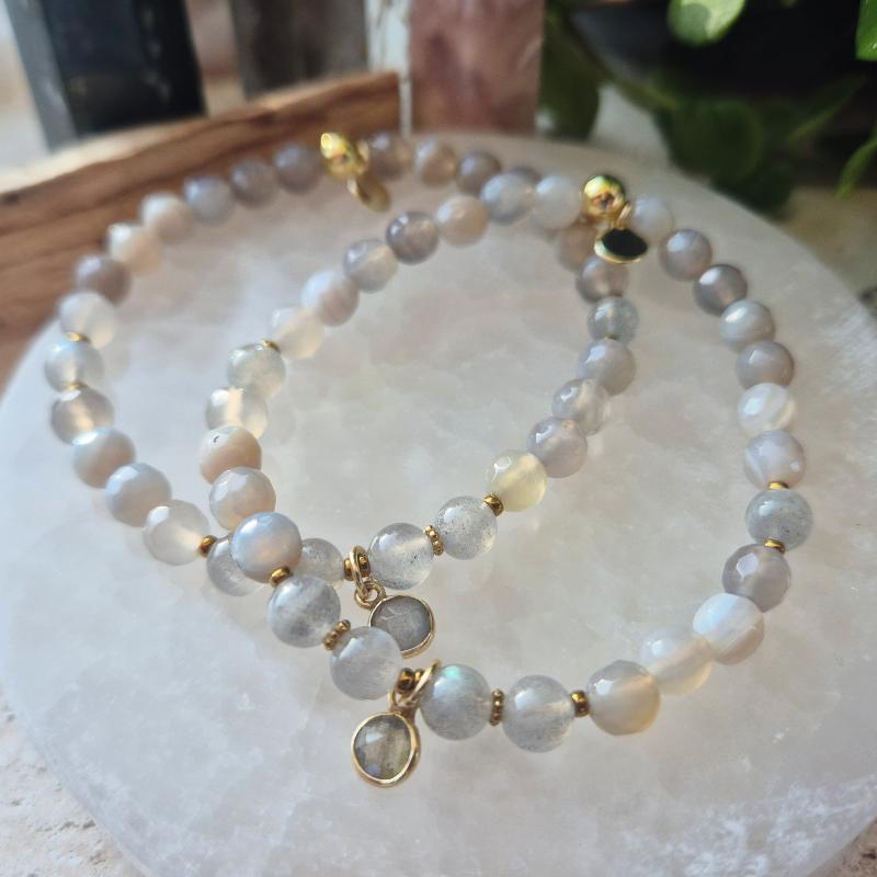 STABILISERENDE INTUISJON armbånd Grey Agate, Labradorite - bergamott DESIGN