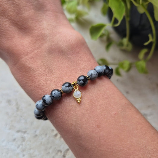 TILSTEDEVÆRELSE armbånd Snowflake Obsidian, Moonstone - bergamott DESIGN