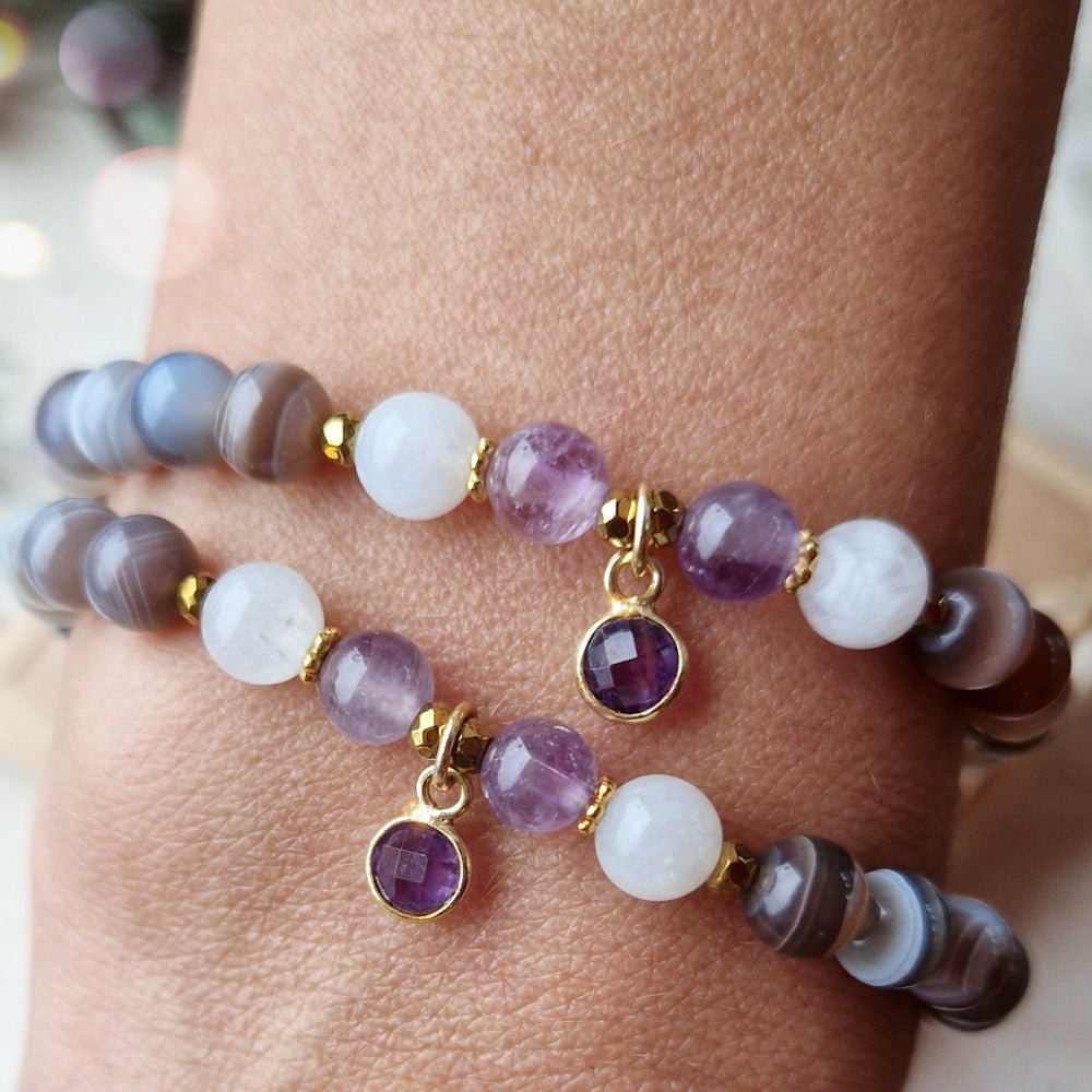 ENLIGHTENMENT armbånd Botswana Agate, Amethyst, Moonstone - bergamott DESIGN