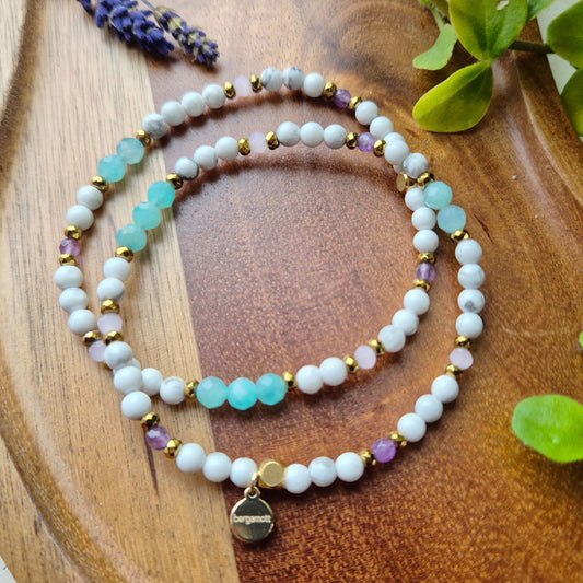 FORFRISKENDE Petite armbånd Howlite, Amethyst, Rose Quartz, Amazonite