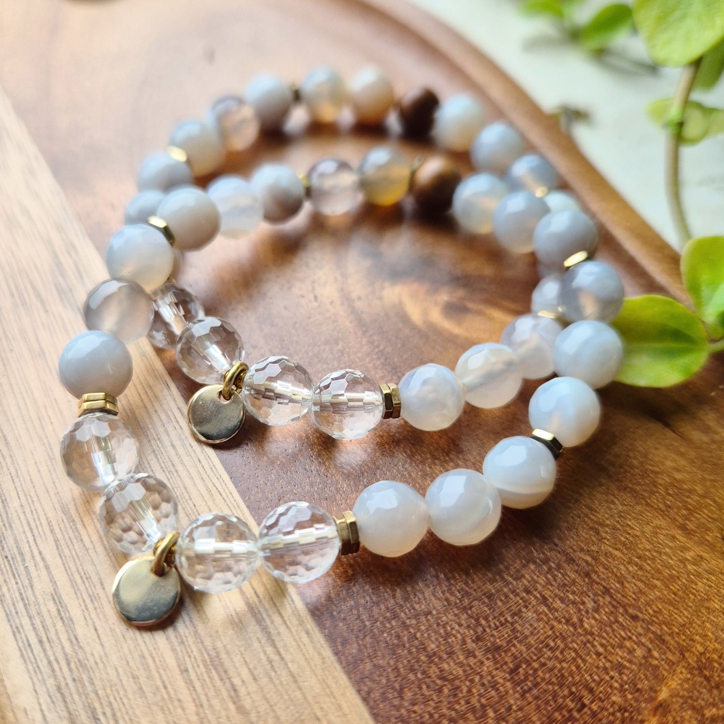 KLARE TANKER armbånd Grey Agate, Clear Quartz