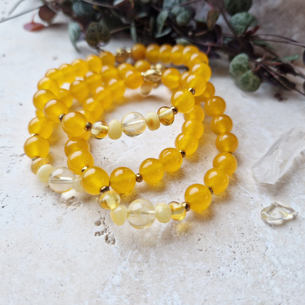 POSITIVE ENERGY armbånd Yellow Agate, Amber, Citrine - krystallarmbånd fra bergamott DESIGN