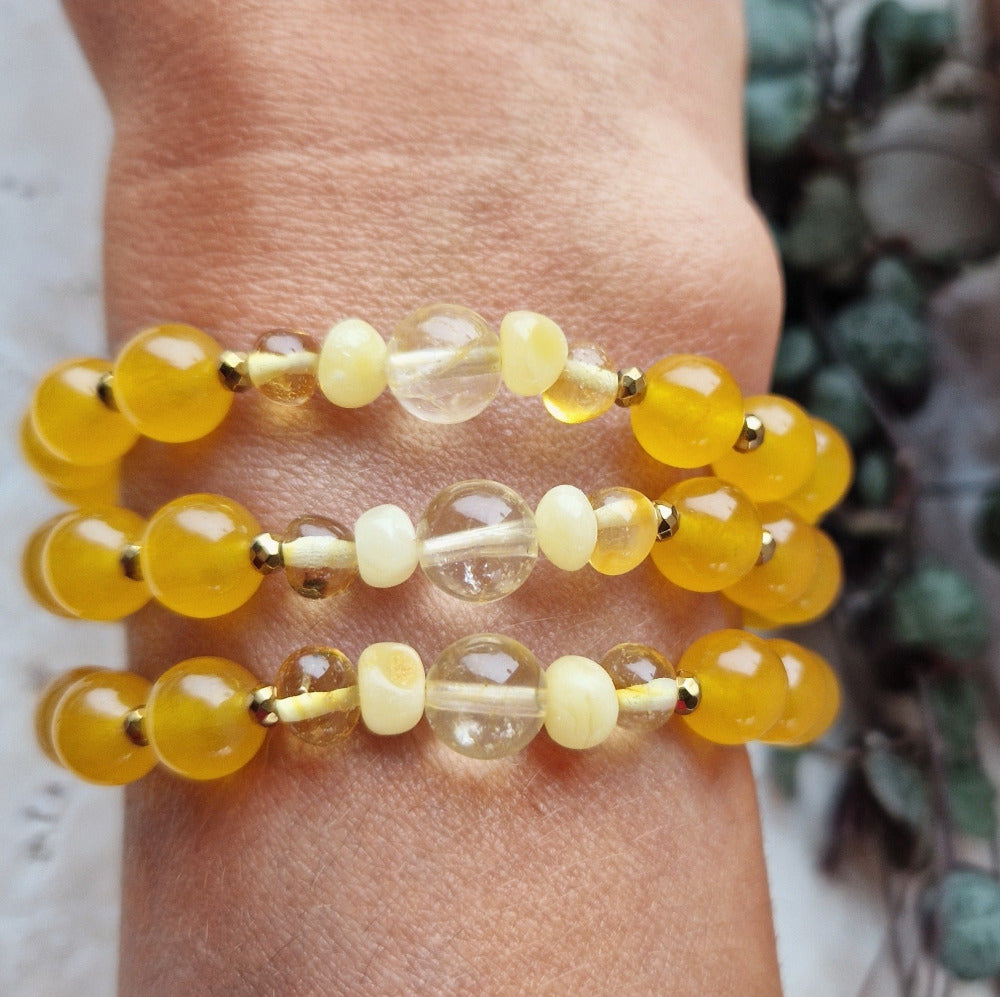 Krystallarmbånd POSITIVE ENERGY armbånd Yellow Agate, Amber, Citrine - bergamott DESIGN