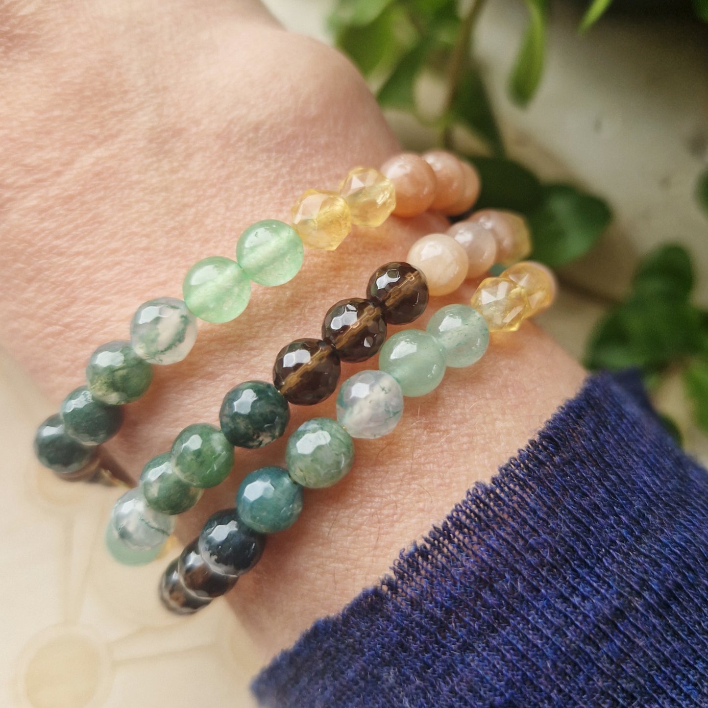 NY START armbånd Sunstone, Citrine, Aventurine, Moss Agate, Smokey Quartz