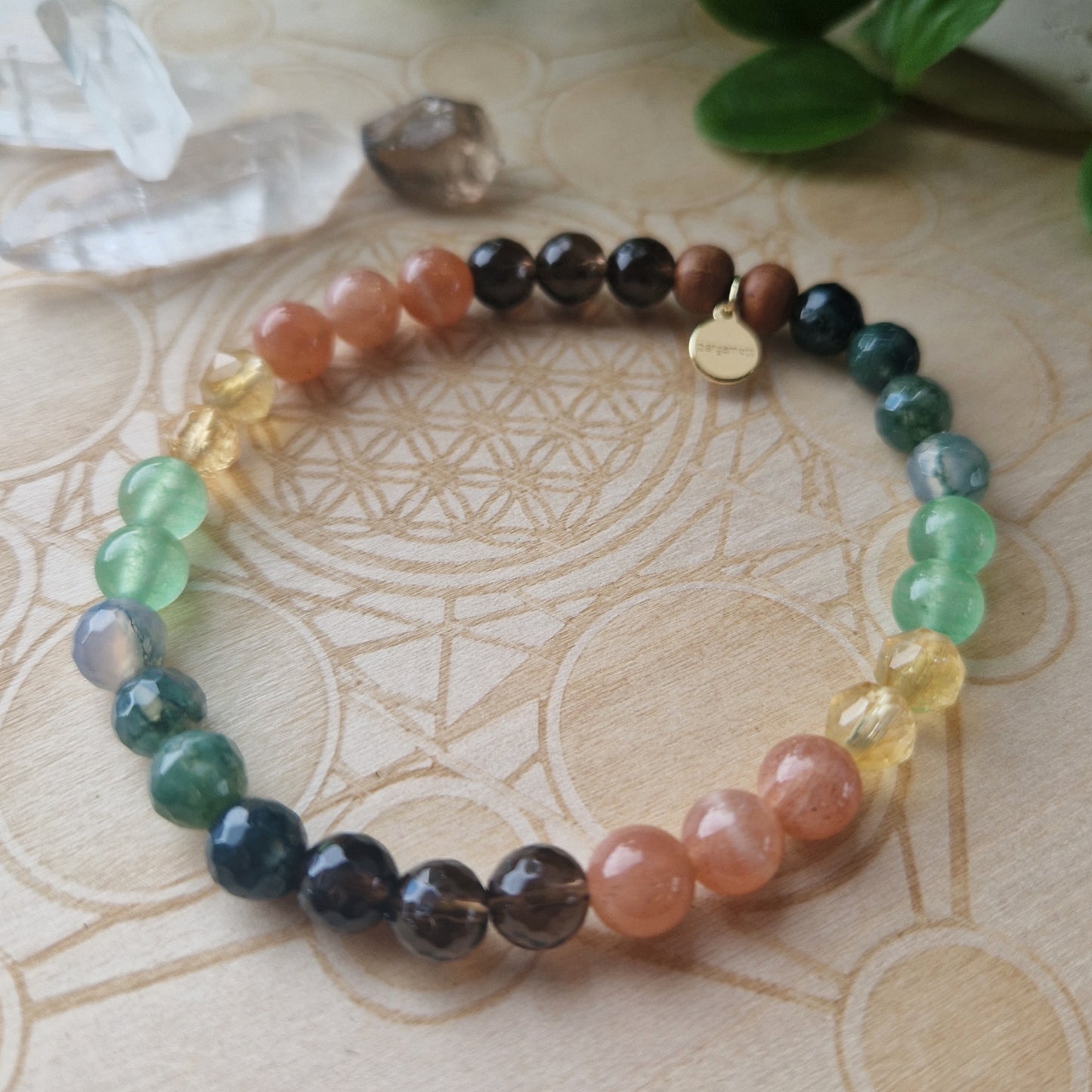 NY START armbånd Sunstone, Citrine, Aventurine, Moss Agate, Smokey Quartz