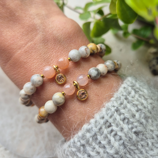 OPTIMISTISK GLEDE armbånd Crazy Lace Agate, Sunstone