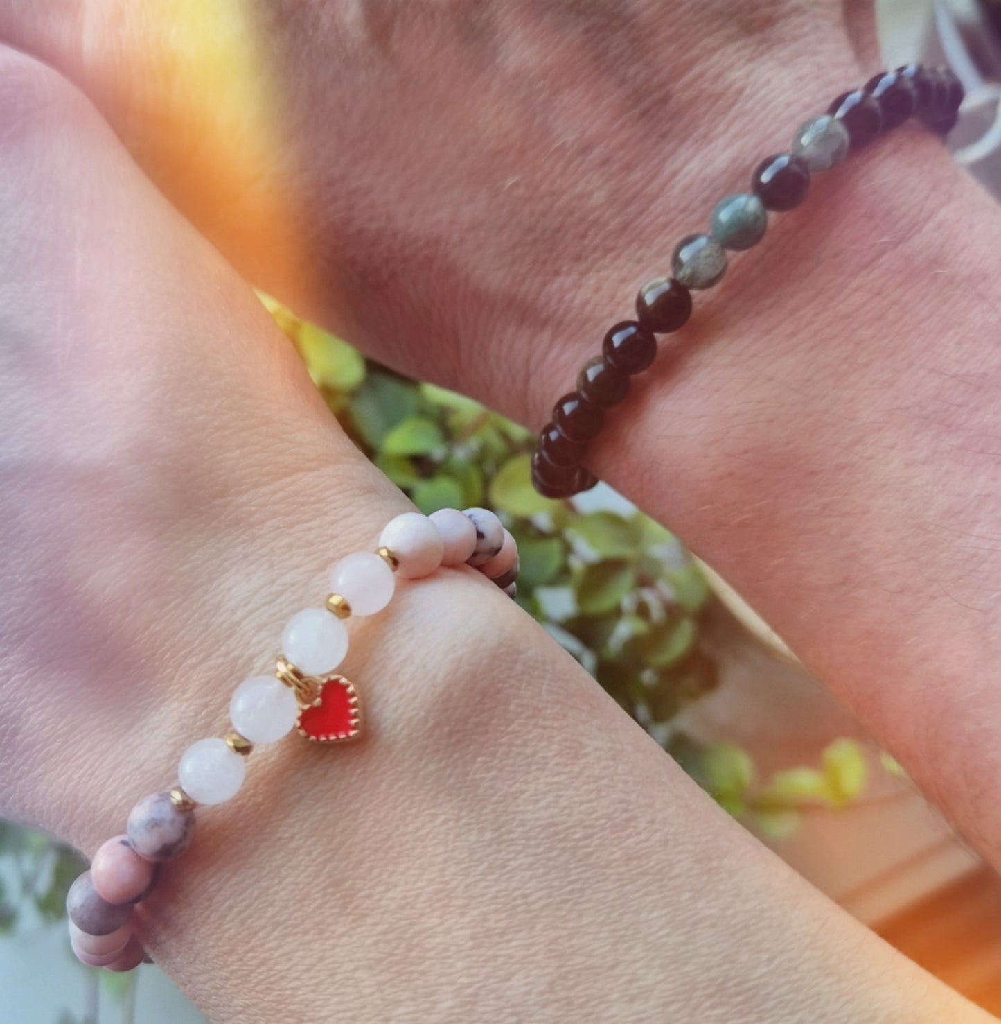 FEMININ KJÆRLIGHET armbånd Pink Zebra Jasper, Rose Quartz