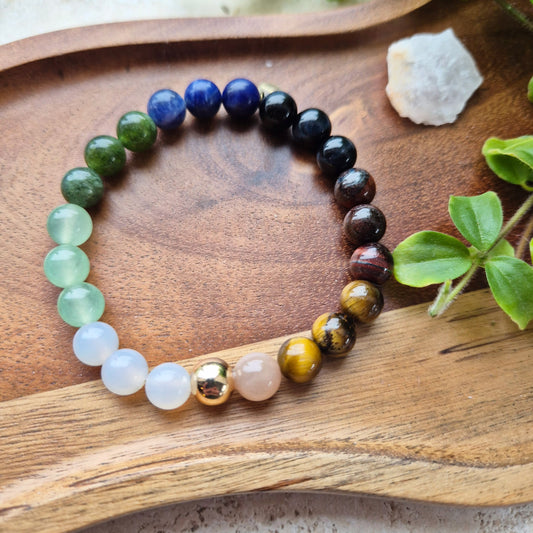 CHAKRA HEALING armbånd Agate, Aventurine, Tigers Eye, Diopside, Sodalite, Sunstone