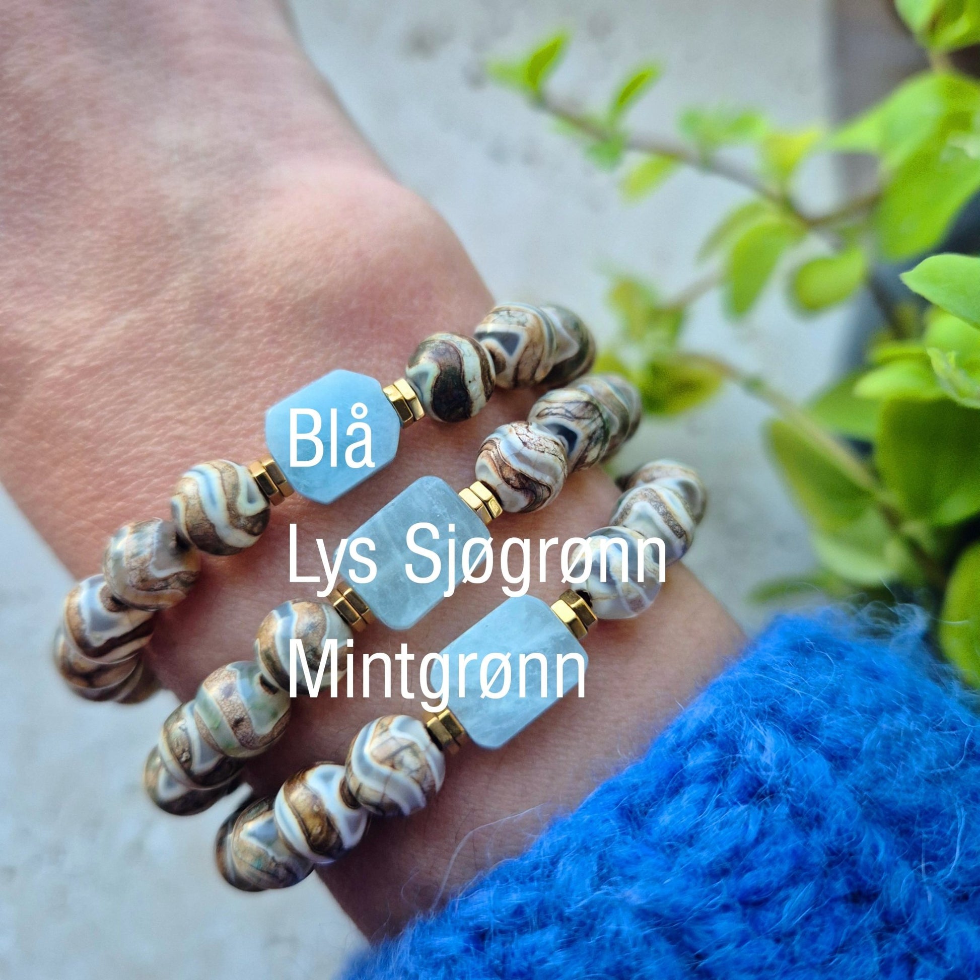 BEROLIGENDE LYKKE armbånd Tibetan Agate, Aquamarine - bergamott DESIGN