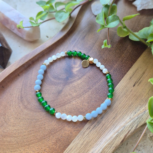 BEVISST KOMMUNIKASJON Petite armbånd Jade, Angelite, MOP - bergamott DESIGN