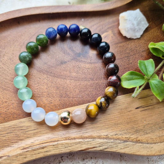 CHAKRA HEALING armbånd Agate, Aventurine, Tigers Eye, Diopside, Sodalite, Sunstone - bergamott DESIGN