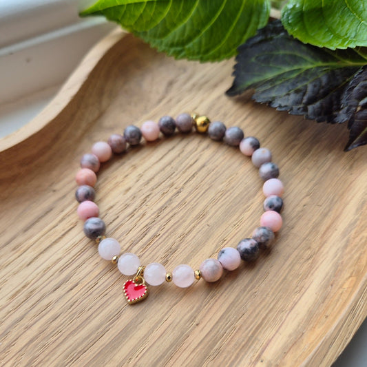 FEMININ KJÆRLIGHET armbånd Pink Zebra Jasper, Rose Quartz - bergamott DESIGN