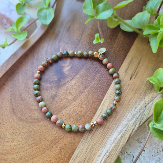 FORLØSENDE HJERTE Petite armbånd Unakite - bergamott DESIGN
