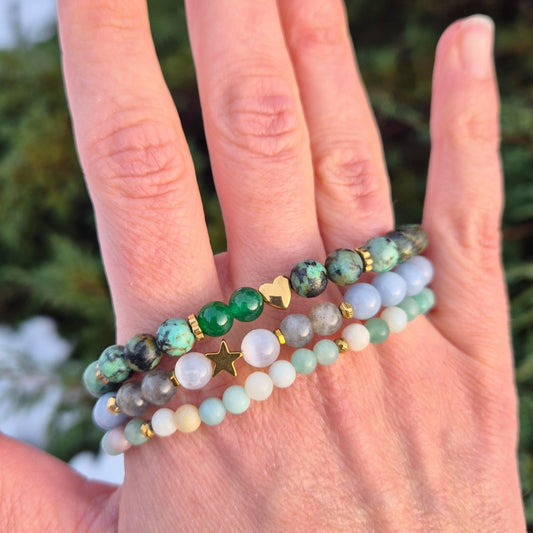 FRIGJØRENDE KLARHET armbånd Angelite, Labradorite, Selenite - bergamott DESIGN