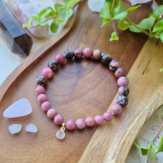 HELENDE KJÆRLIGHET armbånd Rhodonite, Rose Quartz - bergamott DESIGN