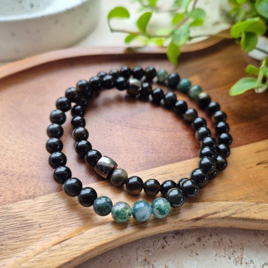 MASKULIN KJÆRLIGHET armbånd Obsidian, Moss Agate - bergamott DESIGN