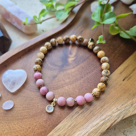 NÆRENDE KJÆRLIGHET armbånd Picture Jasper, Rhodonite, Moonstone - bergamott DESIGN