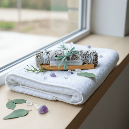 NY START BASIS rensesett m/ Hvit Salvie, Palo Santo, Selenite stav Smudging - bergamott DESIGN