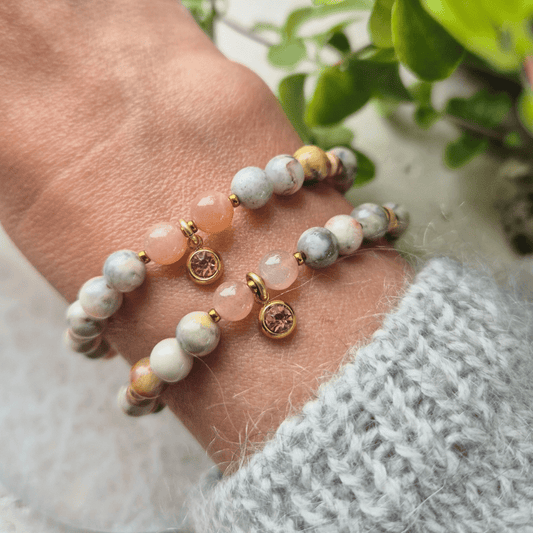 OPTIMISTISK GLEDE armbånd Crazy Lace Agate, Sunstone - bergamott DESIGN