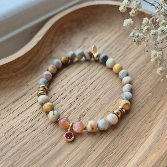 OPTIMISTISK GLEDE armbånd Crazy Lace Agate, Sunstone - bergamott DESIGN