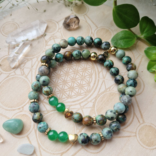 UTVIKLING & HARMONI armbånd Grønn Jade, African Turquoise