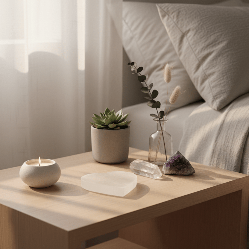 SELENITE LADEPLATE HJERTE - 10 cm - bergamott DESIGN